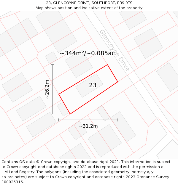 23, GLENCOYNE DRIVE, SOUTHPORT, PR9 9TS: Plot and title map