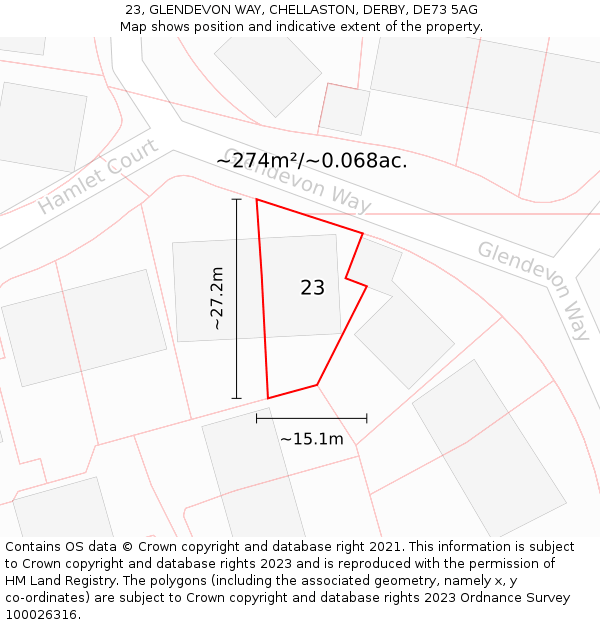 23, GLENDEVON WAY, CHELLASTON, DERBY, DE73 5AG: Plot and title map