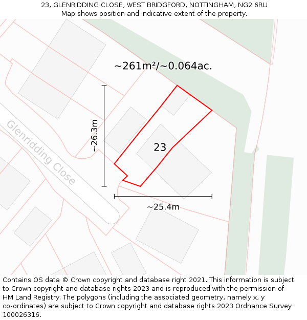 23, GLENRIDDING CLOSE, WEST BRIDGFORD, NOTTINGHAM, NG2 6RU: Plot and title map