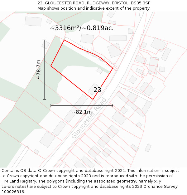 23, GLOUCESTER ROAD, RUDGEWAY, BRISTOL, BS35 3SF: Plot and title map