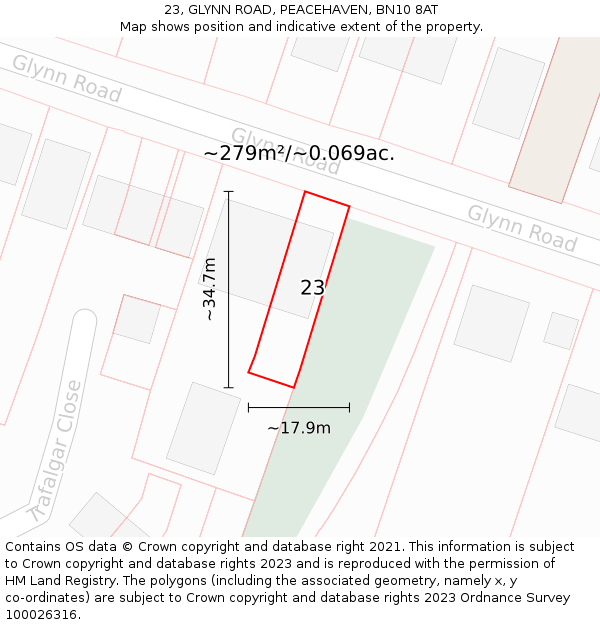 23, GLYNN ROAD, PEACEHAVEN, BN10 8AT: Plot and title map