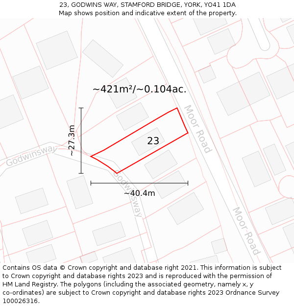 23, GODWINS WAY, STAMFORD BRIDGE, YORK, YO41 1DA: Plot and title map