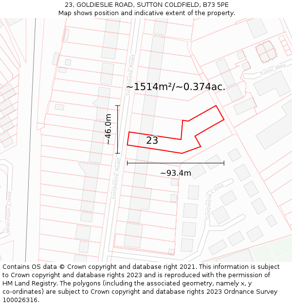 23, GOLDIESLIE ROAD, SUTTON COLDFIELD, B73 5PE: Plot and title map
