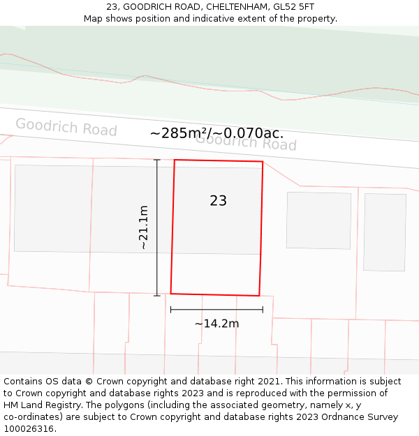 23, GOODRICH ROAD, CHELTENHAM, GL52 5FT: Plot and title map