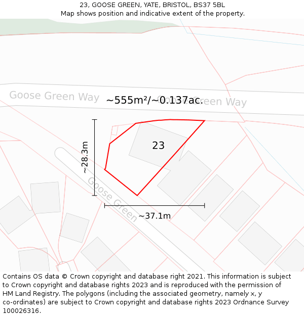 23, GOOSE GREEN, YATE, BRISTOL, BS37 5BL: Plot and title map