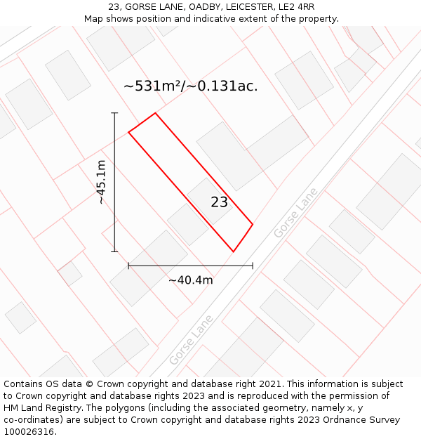 23, GORSE LANE, OADBY, LEICESTER, LE2 4RR: Plot and title map