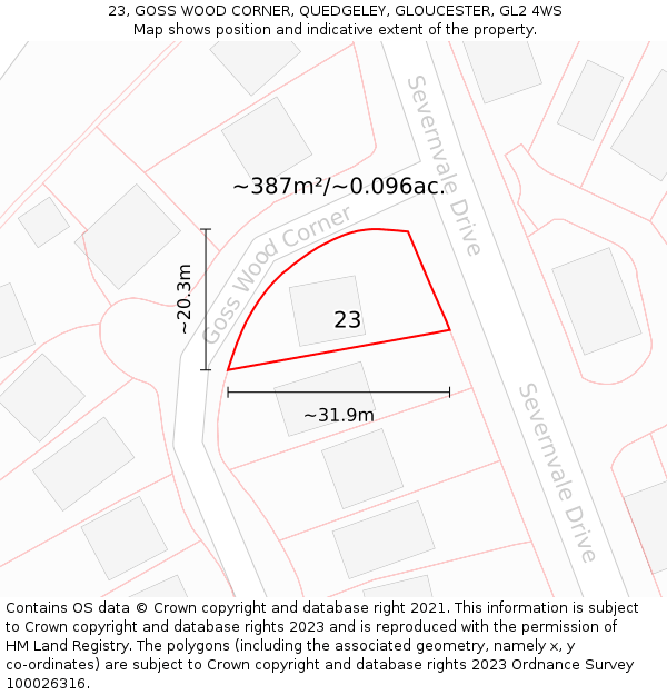 23, GOSS WOOD CORNER, QUEDGELEY, GLOUCESTER, GL2 4WS: Plot and title map