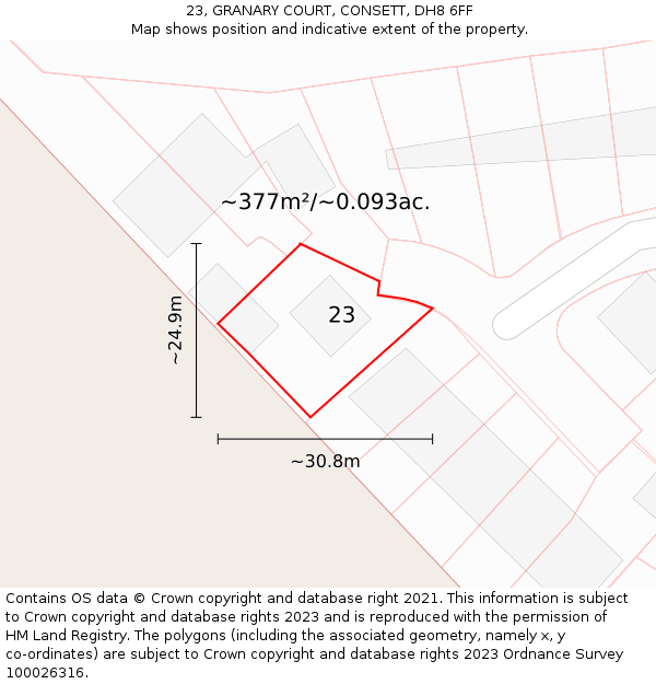 23, GRANARY COURT, CONSETT, DH8 6FF: Plot and title map