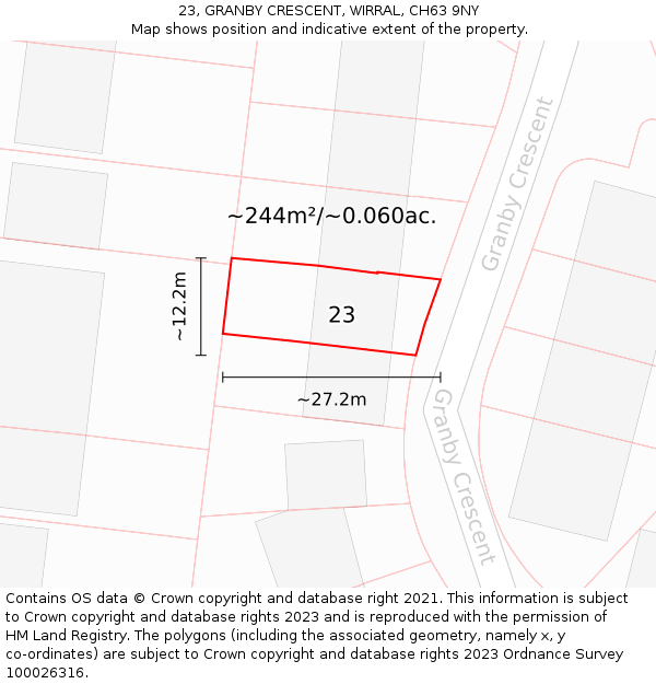 23, GRANBY CRESCENT, WIRRAL, CH63 9NY: Plot and title map