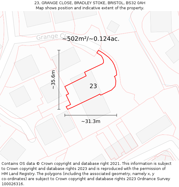 23, GRANGE CLOSE, BRADLEY STOKE, BRISTOL, BS32 0AH: Plot and title map