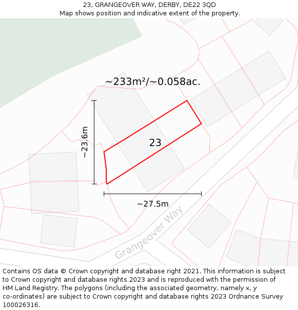 23, GRANGEOVER WAY, DERBY, DE22 3QD: Plot and title map