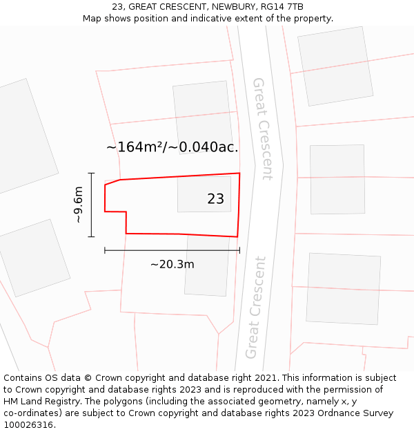 23, GREAT CRESCENT, NEWBURY, RG14 7TB: Plot and title map