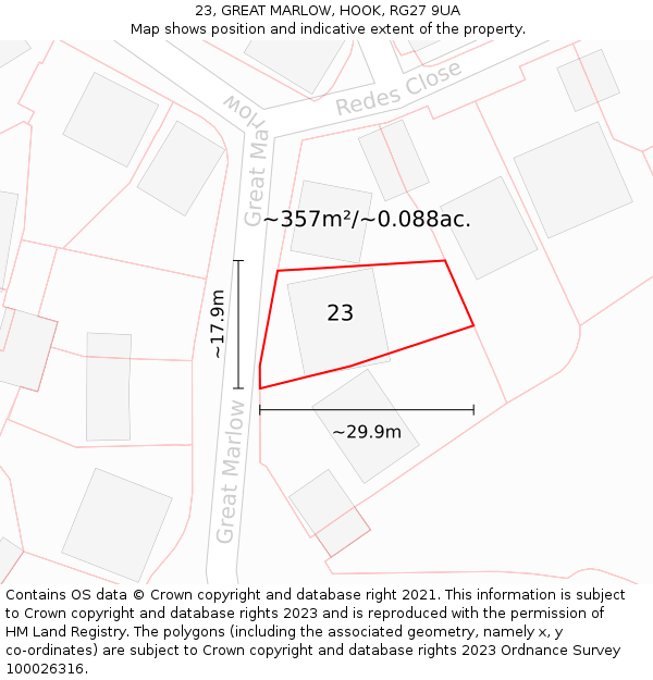 23, GREAT MARLOW, HOOK, RG27 9UA: Plot and title map