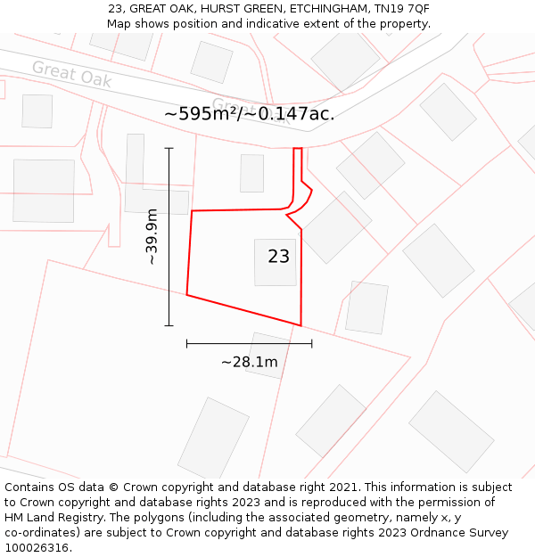 23, GREAT OAK, HURST GREEN, ETCHINGHAM, TN19 7QF: Plot and title map