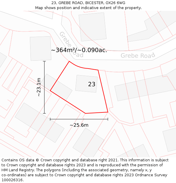 23, GREBE ROAD, BICESTER, OX26 6WG: Plot and title map