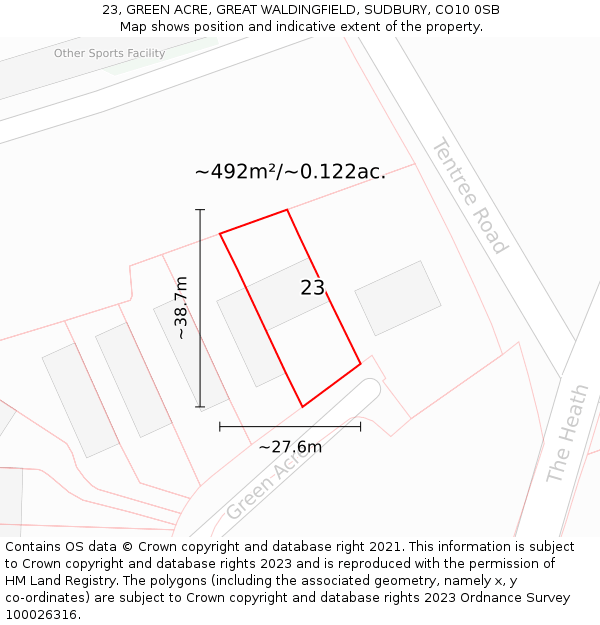 23, GREEN ACRE, GREAT WALDINGFIELD, SUDBURY, CO10 0SB: Plot and title map