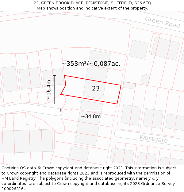 23, GREEN BROOK PLACE, PENISTONE, SHEFFIELD, S36 6EQ: Plot and title map