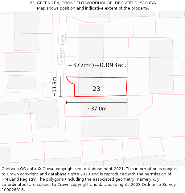 23, GREEN LEA, DRONFIELD WOODHOUSE, DRONFIELD, S18 8YA: Plot and title map