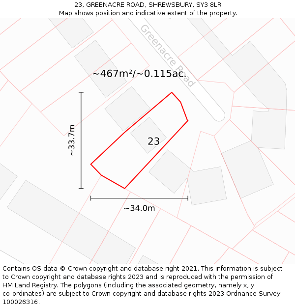 23, GREENACRE ROAD, SHREWSBURY, SY3 8LR: Plot and title map