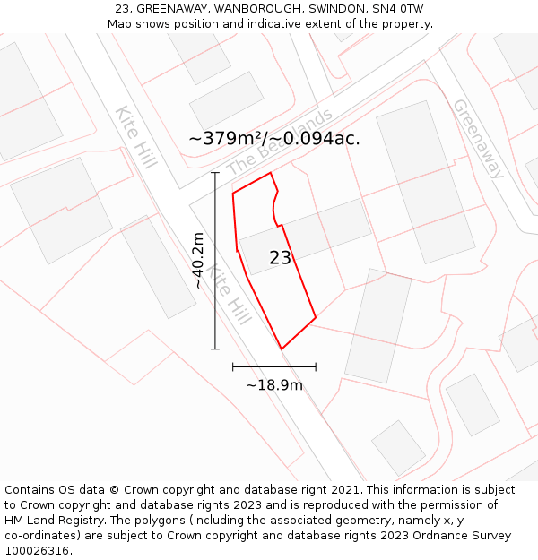 23, GREENAWAY, WANBOROUGH, SWINDON, SN4 0TW: Plot and title map