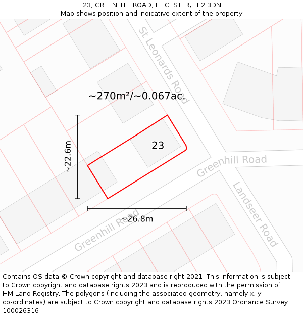 23, GREENHILL ROAD, LEICESTER, LE2 3DN: Plot and title map