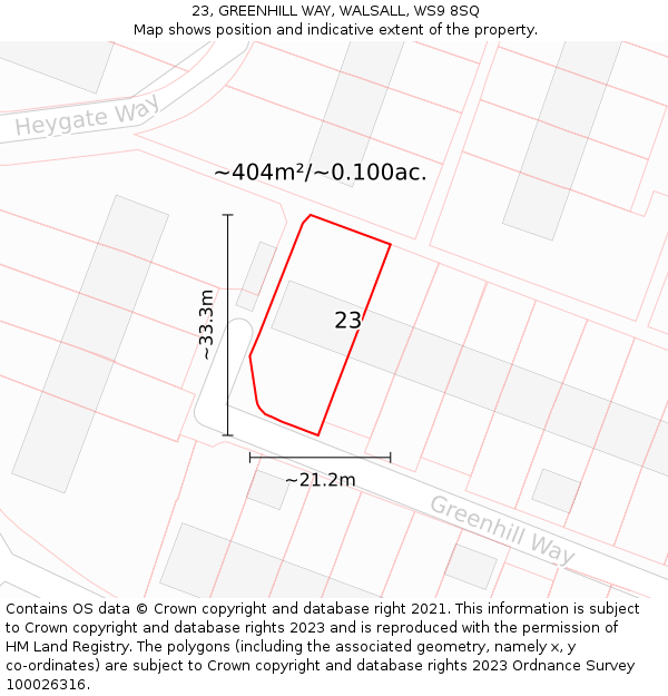 23, GREENHILL WAY, WALSALL, WS9 8SQ: Plot and title map