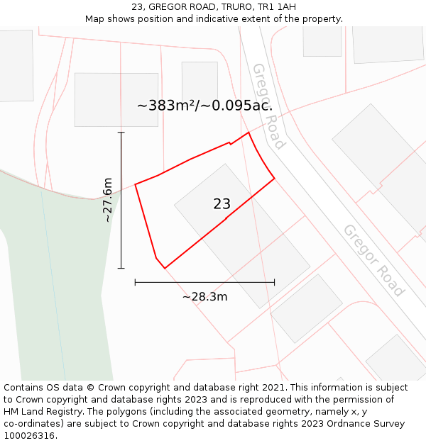 23, GREGOR ROAD, TRURO, TR1 1AH: Plot and title map