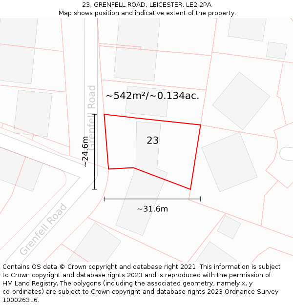 23, GRENFELL ROAD, LEICESTER, LE2 2PA: Plot and title map