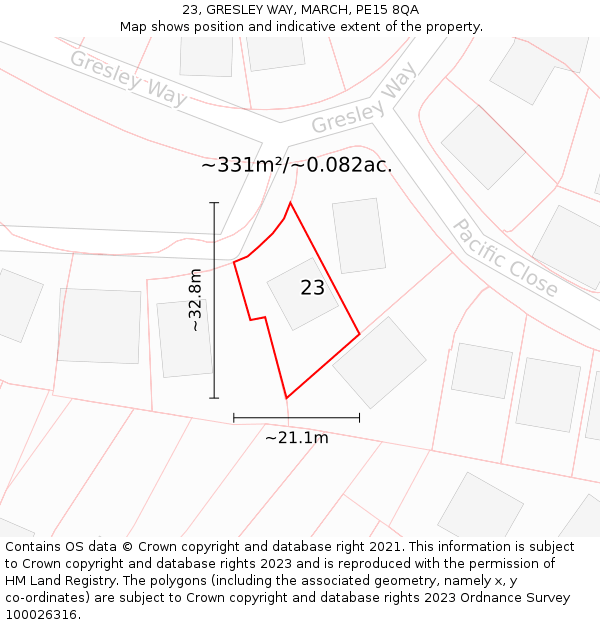 23, GRESLEY WAY, MARCH, PE15 8QA: Plot and title map