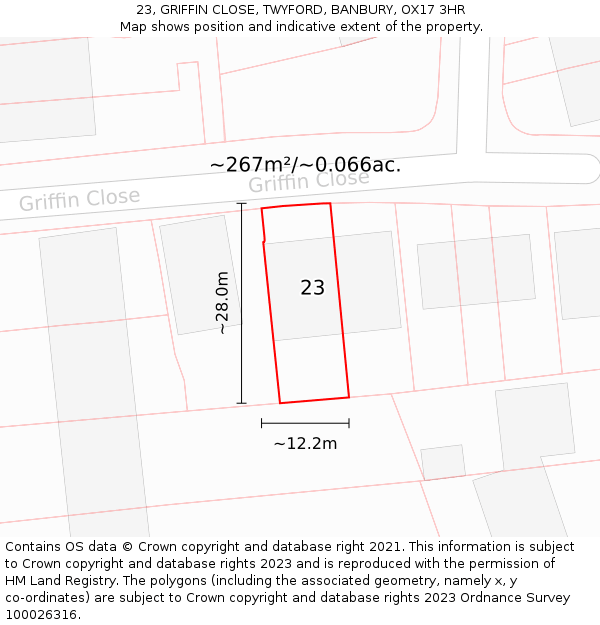 23, GRIFFIN CLOSE, TWYFORD, BANBURY, OX17 3HR: Plot and title map