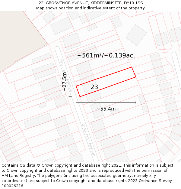 23, GROSVENOR AVENUE, KIDDERMINSTER, DY10 1SS: Plot and title map