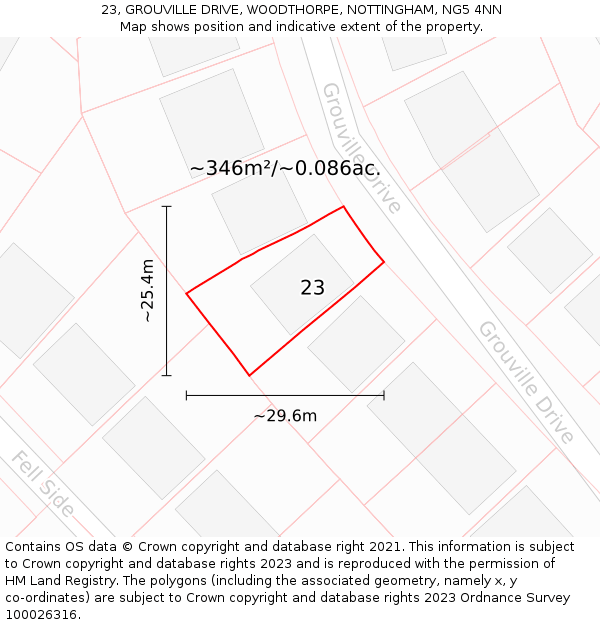 23, GROUVILLE DRIVE, WOODTHORPE, NOTTINGHAM, NG5 4NN: Plot and title map