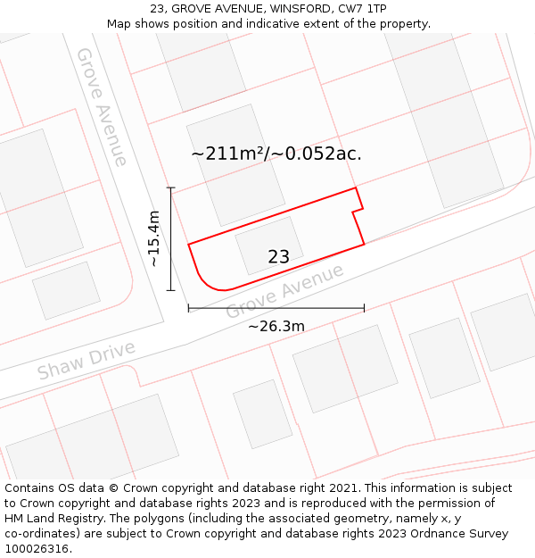 23, GROVE AVENUE, WINSFORD, CW7 1TP: Plot and title map