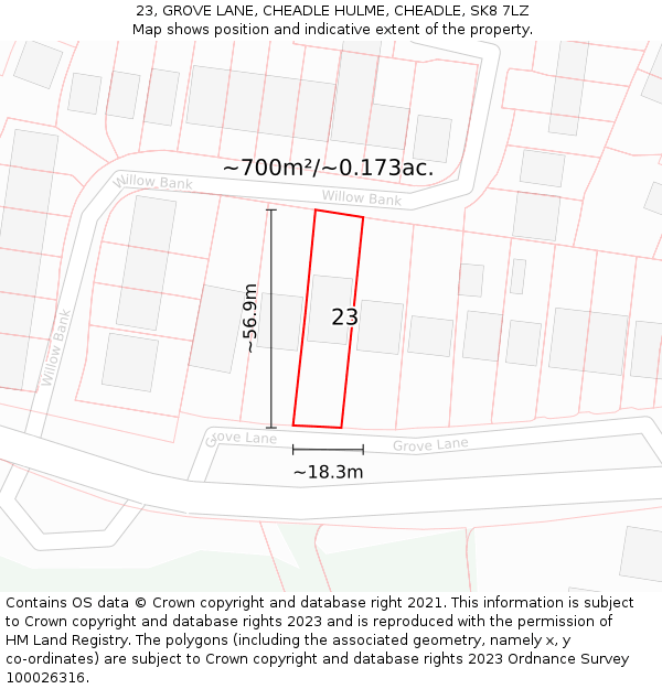 23, GROVE LANE, CHEADLE HULME, CHEADLE, SK8 7LZ: Plot and title map