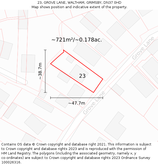 23, GROVE LANE, WALTHAM, GRIMSBY, DN37 0HD: Plot and title map