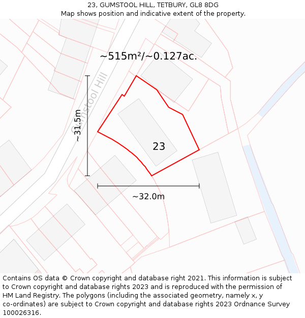 23, GUMSTOOL HILL, TETBURY, GL8 8DG: Plot and title map