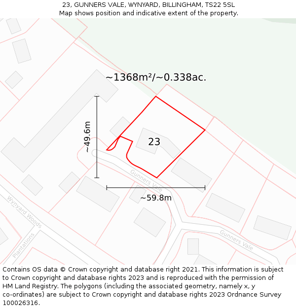 23, GUNNERS VALE, WYNYARD, BILLINGHAM, TS22 5SL: Plot and title map