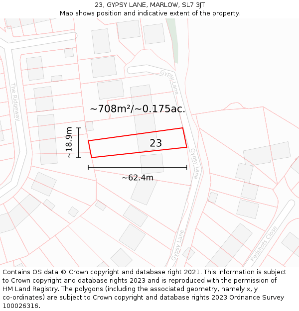 23, GYPSY LANE, MARLOW, SL7 3JT: Plot and title map