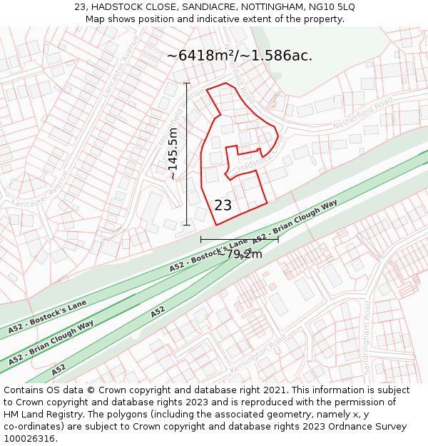 23, HADSTOCK CLOSE, SANDIACRE, NOTTINGHAM, NG10 5LQ: Plot and title map