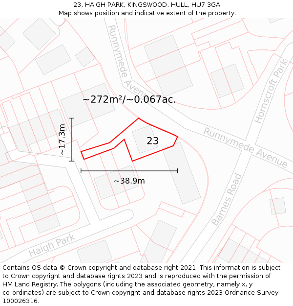 23, HAIGH PARK, KINGSWOOD, HULL, HU7 3GA: Plot and title map