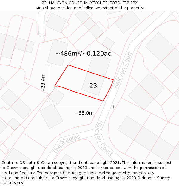 23, HALCYON COURT, MUXTON, TELFORD, TF2 8RX: Plot and title map