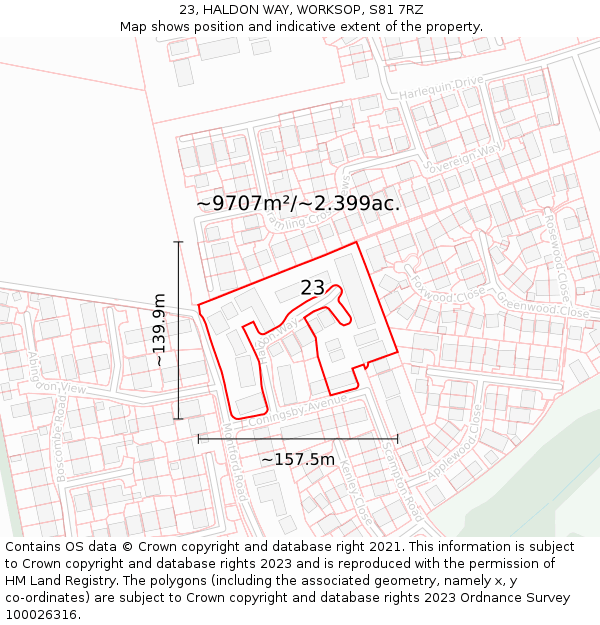 23, HALDON WAY, WORKSOP, S81 7RZ: Plot and title map