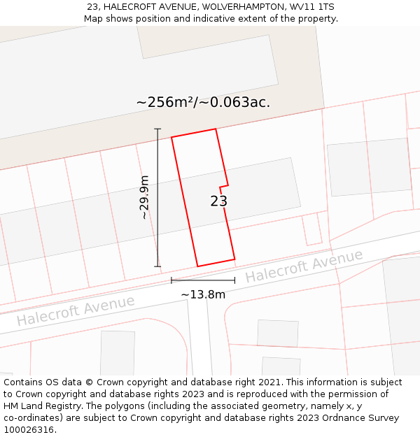 23, HALECROFT AVENUE, WOLVERHAMPTON, WV11 1TS: Plot and title map