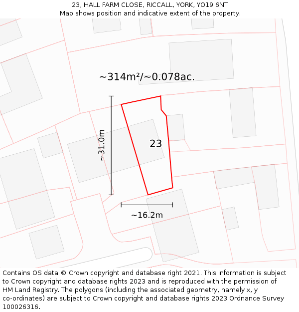 23, HALL FARM CLOSE, RICCALL, YORK, YO19 6NT: Plot and title map