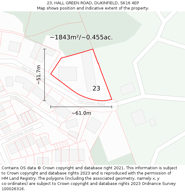 23, HALL GREEN ROAD, DUKINFIELD, SK16 4EP: Plot and title map