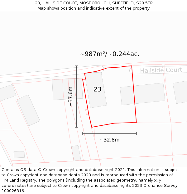 23, HALLSIDE COURT, MOSBOROUGH, SHEFFIELD, S20 5EP: Plot and title map