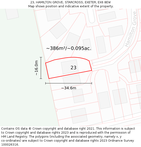 23, HAMILTON GROVE, STARCROSS, EXETER, EX6 8EW: Plot and title map