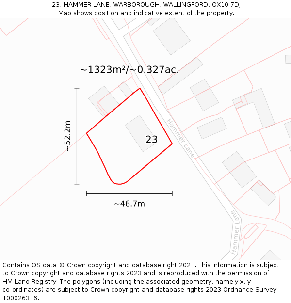 23, HAMMER LANE, WARBOROUGH, WALLINGFORD, OX10 7DJ: Plot and title map