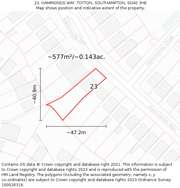 23, HAMMONDS WAY, TOTTON, SOUTHAMPTON, SO40 3HE: Plot and title map