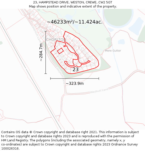 23, HAMPSTEAD DRIVE, WESTON, CREWE, CW2 5GT: Plot and title map